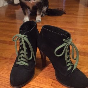 Black suede lace up booties.